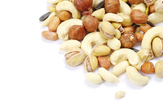 Assorted mixed nuts on white background