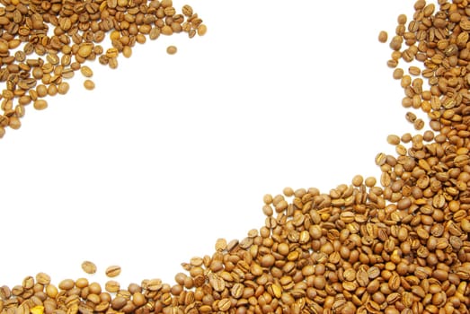 Grains of coffee on a white background