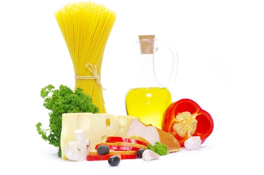 pasta ingredients isolated on white background