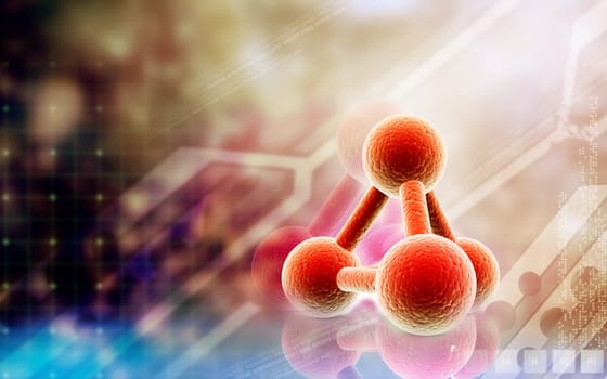 Digital illustration of molecules in colour background
