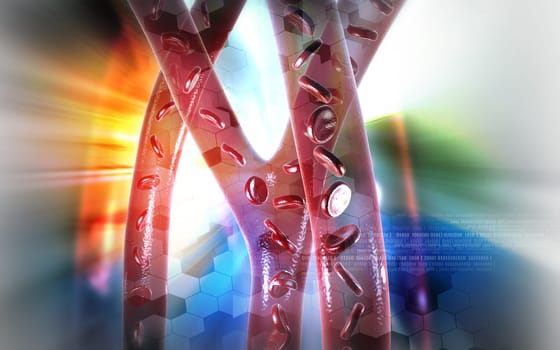Digital illustration of blood cell in colour background