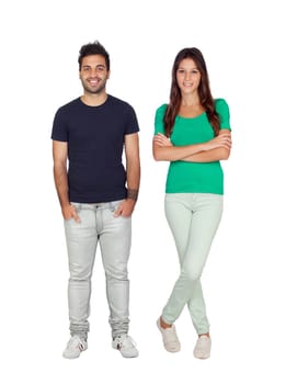 Casual male guy and pretty young woman isolated on a white background