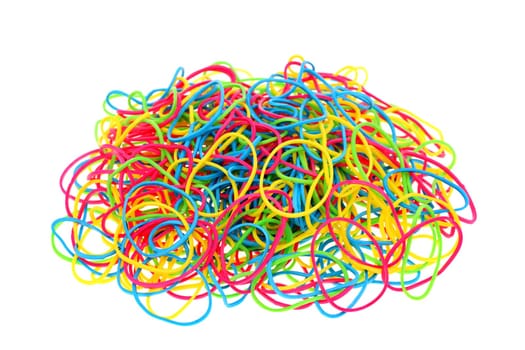 Colorful rubber bands on white background