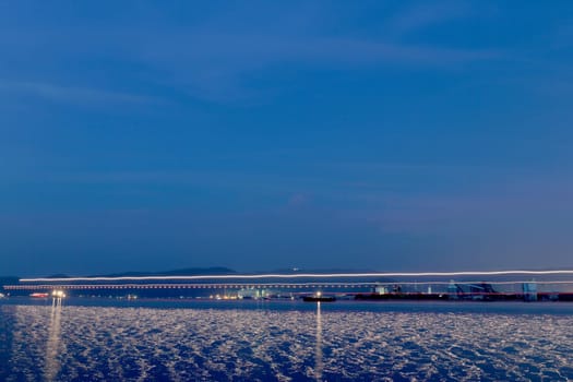 light track on the surface of the water