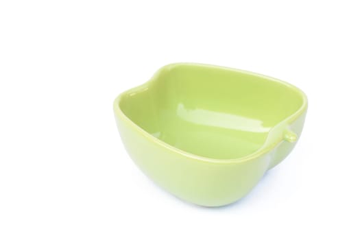 Green ceramic bowl isolated on white background, stock photo