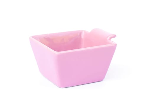 Pink ceramic bowl isolated on white background, stock photo