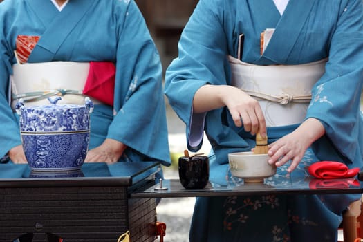 Japanese green tea ceremony in garden