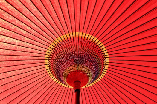 Design underneath the red Japanese umbrella
