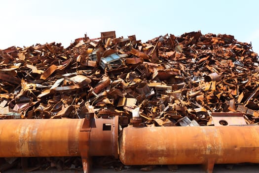 Pile of scrap metal at a recycling facility