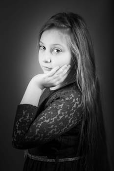 Portrait of a 10 year old girl, studio shot.