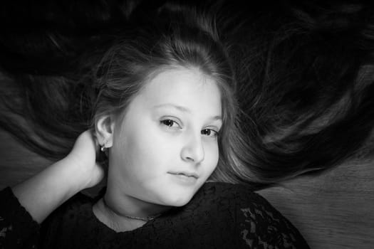 Portrait of a 10 year old girl, studio shot.