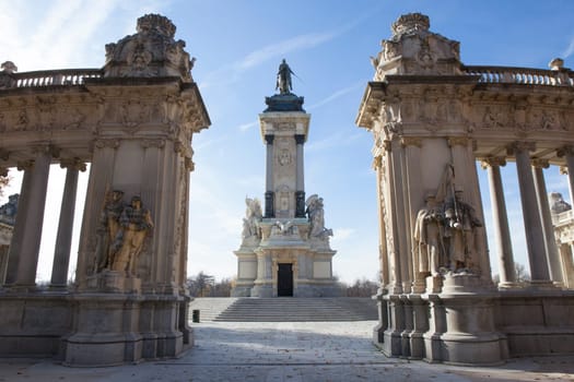 Monument to King Alfonso XII at famous retiro park, Madrid, Spain