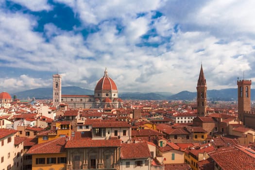 View of the rooftops of the city of Florence with the cathedral