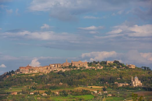 The town of Montepulciano on a hill in Tuscany