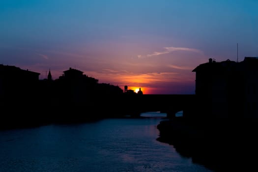 The Ponte Vecchio in Florence before a sunset