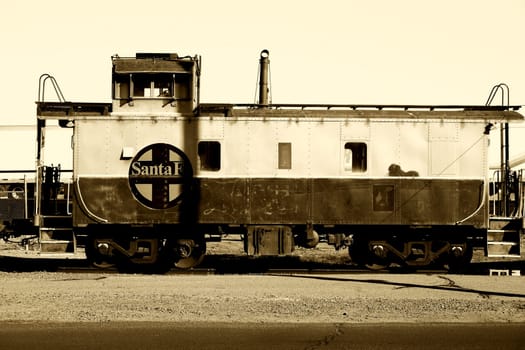 Needles,United States - December 23,2015: An old discarded locomotive of the Santa Fe Railway stands on a track in Needles on December 23,2015.