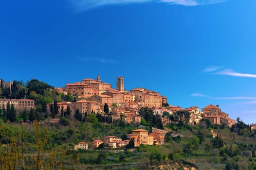 The town of Montepulciano on a hill in Tuscany