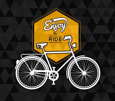 Bike concept typography poster, retro bicycle silhouette with sign and enjoy the ride text on low poly geometry background. EPS10 vector. .