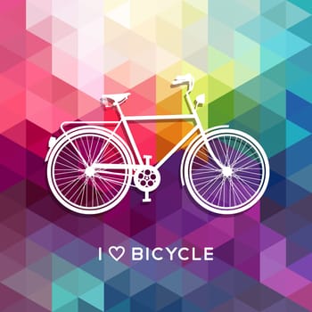Retro bicycle typography poster design, bike silhouette concept with text and colorful low poly background. EPS10 vector.