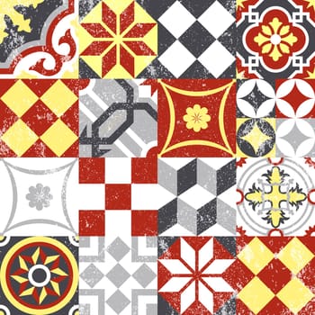 Vintage patchwork seamless pattern background with traditional tile decoration, classic oriental mosaic designs. EPS10 vector.