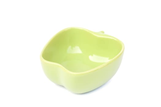 Green ceramic bowl isolated on white background, stock photo
