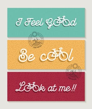 Bicycle concept banner label set. Motivation text quotes with bike outline elements and line art icon decoration. EPS10 vector.