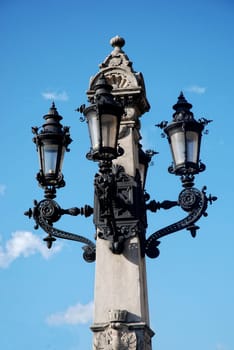 Old lantern at the Opera House in Frankfurt am Main with blue sky