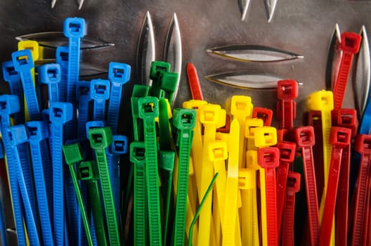 Set colored cable ties, close up