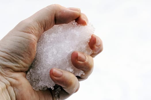 Hold cold snow in your hand. Cold snow in hand