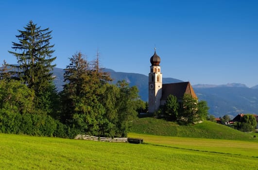 Church of St. Constantine with Schlern - the church St. Konstantin near mountain Schlern