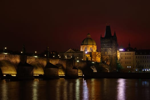 Prague,the Karlsbruecke at night - Prague,the Charles Bridge by night