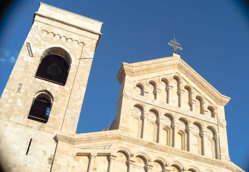 cathedral Marble geometric. Many columns lined on the cathedral facade  particular of Cagliari's Cathedral