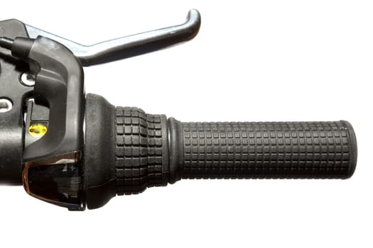 A black bicycle handle on white background