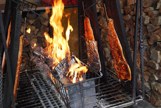 Flammlachs Finnish Specialty Salmon Fish Fire Grill Flame Wood Charcoal