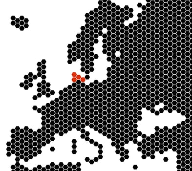 Black isolated map of Europe from hexagons - Denmark