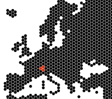 Black isolated map of Europe from hexagons - Switzerland
