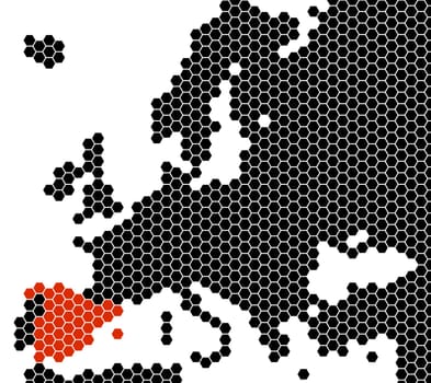 Black isolated map of Europe from hexagons - Spain