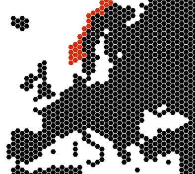 Black isolated map of Europe from hexagons - Norway