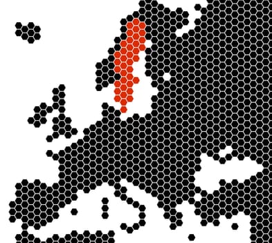 Black isolated map of Europe from hexagons - Sweden