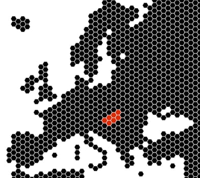 Black isolated map of Europe from hexagons - Hungary