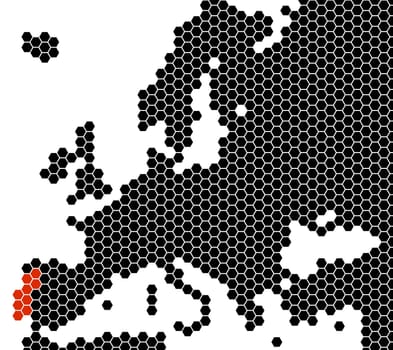 Black isolated map of Europe from hexagons - Portugal