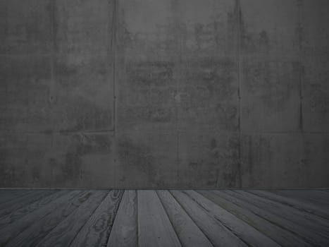 Empty room with stone wall and grey wooden floor