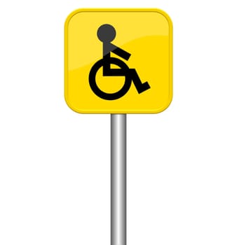 Isolated yellow sign with symbol shows wheelchair