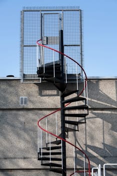 Emergency exit with metal spiral staircase
