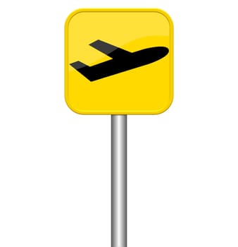 Isolated yellow sign with symbol shows plane