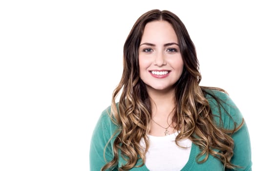Picture of a smiling woman isolated on white