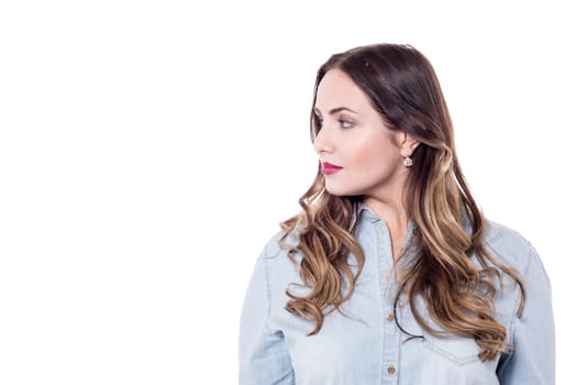 Picture of a beautiful woman looking at something