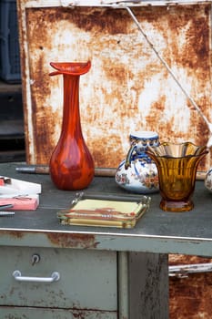 Second hand objects at a jumble sale in France