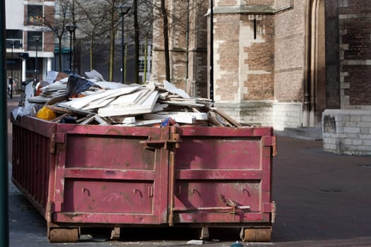 Container loaded with demolished construction material