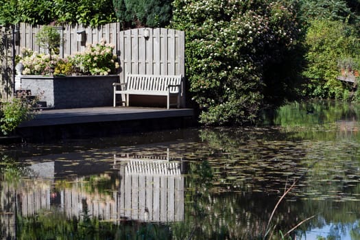 Bench at the waterfront and its reflections